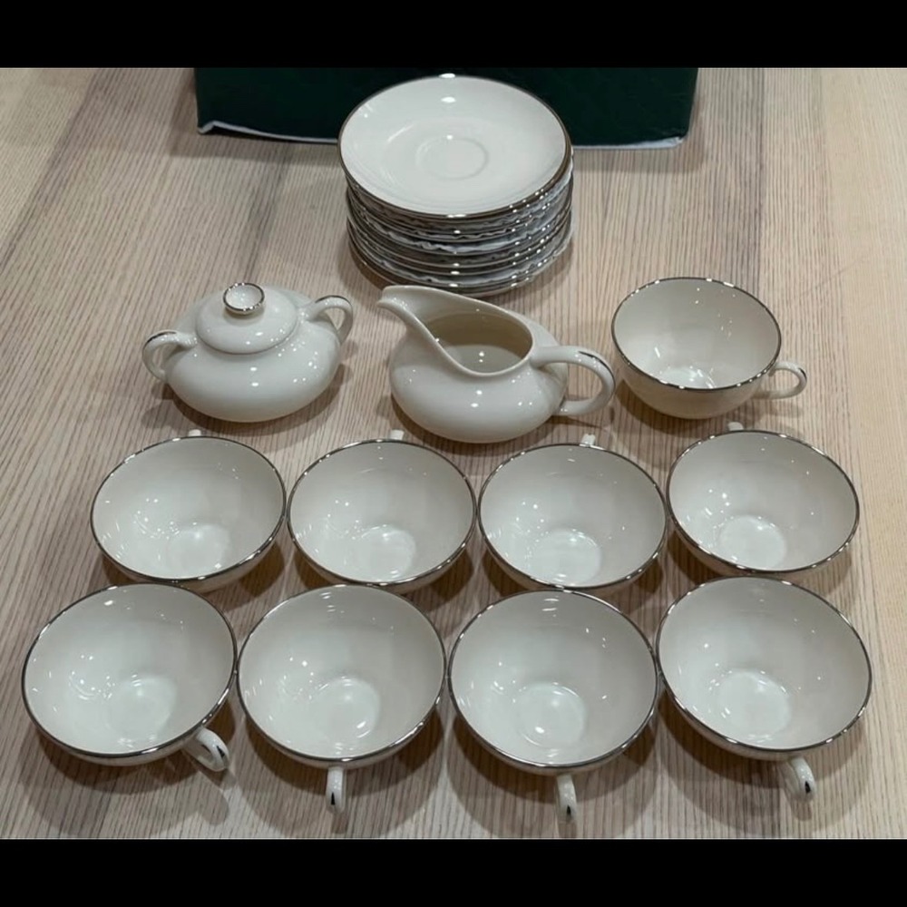 Vintage Franciscan Platinum Band Cup Saucer Serving Set 20pcs MCM Tea Time